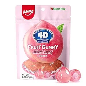 AMOS 4D Gummy Fruit Filled Candy, Fruit Snacks Juicy Burst, Peach Juice Filled Gummies, Soft and Chewy Fruit Snacks Tiny Christmas Candy 1.7 LB 2.29Oz Per Bag (12 Bags)