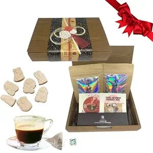 TOMO Japanese Gift Box Sugars Candy (1 box) & Brown Rice Coffee (16 tetra bags), Variety Pack, For Birthday Gift, Friends Gifts, Premium Japanese Natural Sweets
