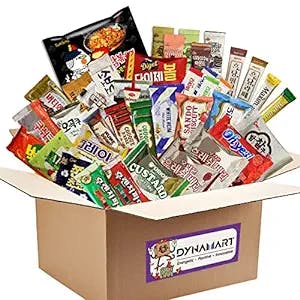 DYNAMART The Snack Bar - Snack Box Variety Pack Korean Snack Care Package 42 count - Variety Assortment with Candy, Cookie Snacks,Coffee,Pies,Ramen,Gift Snack Box for Lunches, Office, College Students, Road Trips, Holiday Gifts