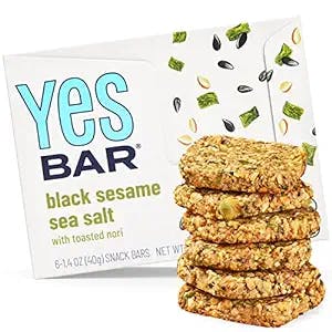 YES Bar – Black Sesame Sea Salt – Plant Based Protein, Decadent Snack Bar – Vegan, Paleo, Gluten Free, Dairy Free, Low Sugar, Healthy Snack, Breakfast, Low Carb, Keto Friendly (Pack of 6)