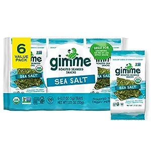 gimMe - Sea Salt - 6 Count - Organic Roasted Seaweed Sheets - Keto, Vegan, Gluten Free - Great Source of Iodine & Omega 3’s - Healthy On-The-Go Snack for Kids Adults