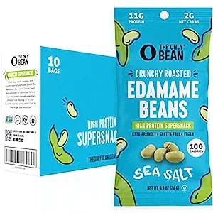 The Only Bean Crunchy Dry Roasted Edamame Snacks (Sea Salt), Keto Snack Food, High Protein (11g) Healthy Snacks, Asian Japanese Snack Gluten Free Lunch Vegan Food 100 Calorie Snack Pack, 0.9oz 10 Pack