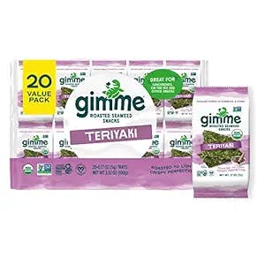 gimMe - Teriyaki - 20 Count - Organic Roasted Seaweed Sheets - Keto, Vegan, Gluten Free - Great Source of Iodine & Omega 3’s - Healthy On-The-Go Snack for Kids & Adults