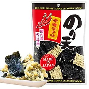 NORITEN Japanese Snacks New Flavor Tempura Seaweed Snacks Made in Japan (Red Pepper, 1.41OZ)