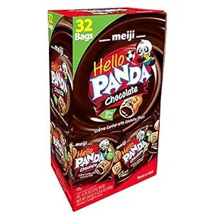 Meiji Hello Panda Cookies, Chocolate Crème Filled - 32 Count, 0.75oz Packages - Bite Sized Cookies with Fun Panda Sports