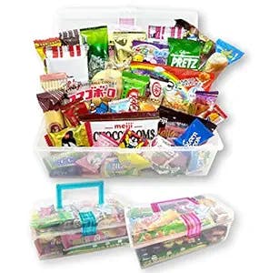 Japanese Snacks Dagashi Assorted Gift Box in Reusable Tote Box 40 Pieces