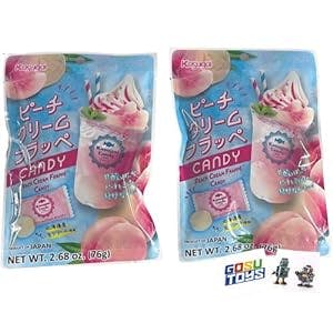 Kasugai Peach Cream Frappe Japanese Hard Candy (2 pack) with 2 Gosutoys Stickers