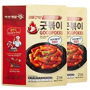 Goodpokki Korean Tteokbokki Pack of 2( 4 Servings) Sweet & Mild Spicy Flavors Hot Sauce Rice Cake Topokki Instant Meal and Easy to Cook by Unha’s Asian Snack Box