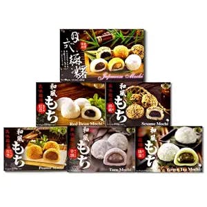 Japanese Rice Cake Mochi Daifuku – 6 Variety Pack 45 Count Mochi Red Bean, Sesame, Peanut, Taro, Green Tea, Mixed Assorted Flavor Sweet Desserts, Rice Cakes, Gift Unha’s Asian Snack