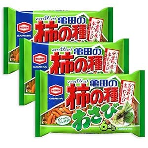 3 Packs Set of Wasabi Flavor Kameda Kakinotane Rice Cracker with Peanuts 6 packs: total 182g (6.4oz) x 3 (Ninjapo Wrapping)