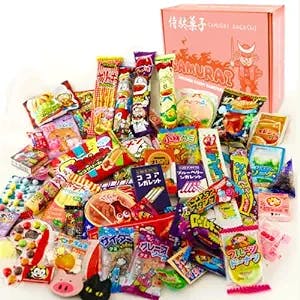 JAPANESE CANDY SAMURAI Assorted Japanese Junk Food Snack "Dagashi" Boxful 50 Packs