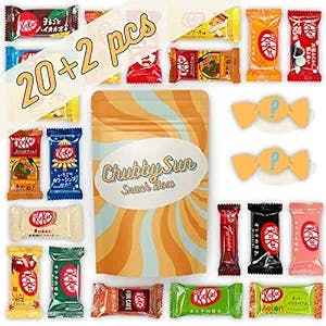 ChubbySun™ Snack Box Japanese Kit Kat Mini Bar 20 Pieces Variety Assortments Pack - 9 Different Flavor Guaranteed with Extra Gift of 2 Pcs Random Candies, exotic foreign chocolate snacks kitkat dagashi food