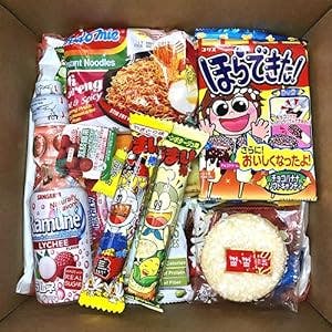Mashi Box Asian Dagashi Snack Surprise Mystery Box 25 Pieces w/ 3 FULL SIZE Items Including Drink, Instant Noodle, Assortment of Chinese, Korean, Japanese Sweet and Savory Snacks, Candy, Food