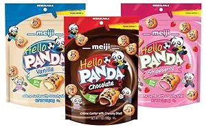 Meiji Hello Panda Cookies 3 Flavors Mixed Flavors, Chocolate, Strawberry, and Vanilla filled Snacks, Japanese Assortment, Kids and Adult Care Pack 3 Pack (7oz per Pack)