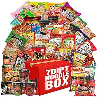 7DIPT Hot & Spicy Asian Instant Noodle Box w/ Fortune Cookie & Chopsticks - Nissin, Samyang, Mama, Acecook, Kung-Fu, Ottogi (Hot & Spicy, 15 Pack)